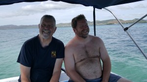 Me and Bill out in our rental boat. We are way too white!