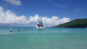 The SS Tobais anchored at Flamenco Beach, Dean Bill and George